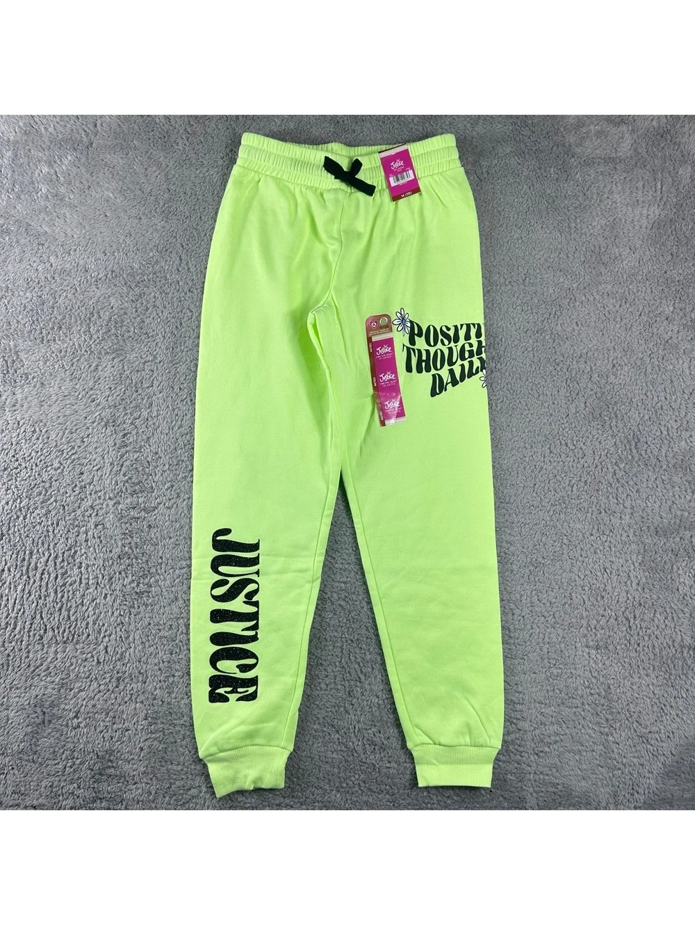 Justice Girls' Neon Green Positive Thoughts Jogger Pants Size M (10)